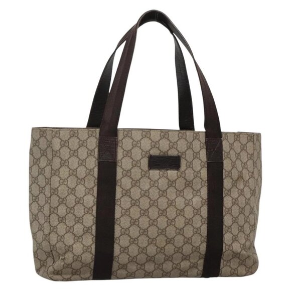 GUCCI GG Supreme Tote Bag PVC Beige Silver 141624 Auth 139858 - Picture 1 of 16